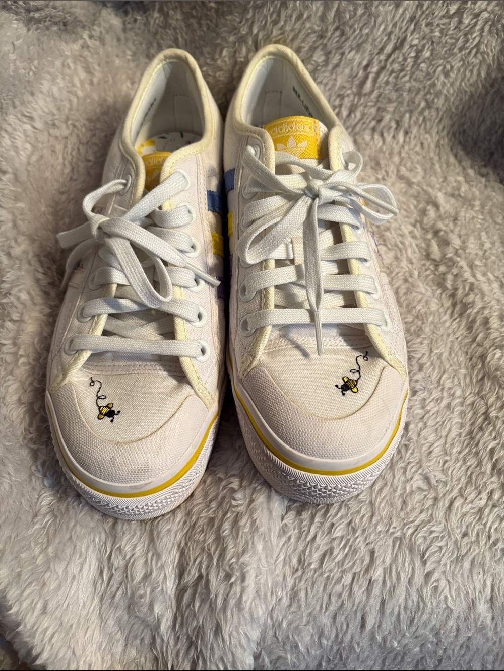 adidas White Canvas Sneakers with Yellow and Blue Accents